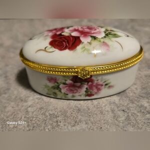 Vintage Floral Trinket Box with Gold Trim